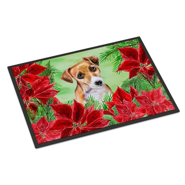 Carolines Treasures Jack Russell Terrier No 2 Poinsettas Indoor or Outdoor Mat, 24 x 36 in. CK1360JMAT - main